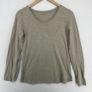 EILEEN FISHER Top S Organic Cotton Slub Jersey Scoop Neck Long Sleeve Beige